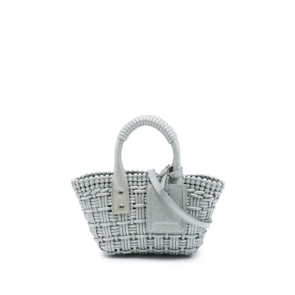 Balenciaga Metallic Faux Leather Bistro Basket Bag XXS Silver Very good - Front View