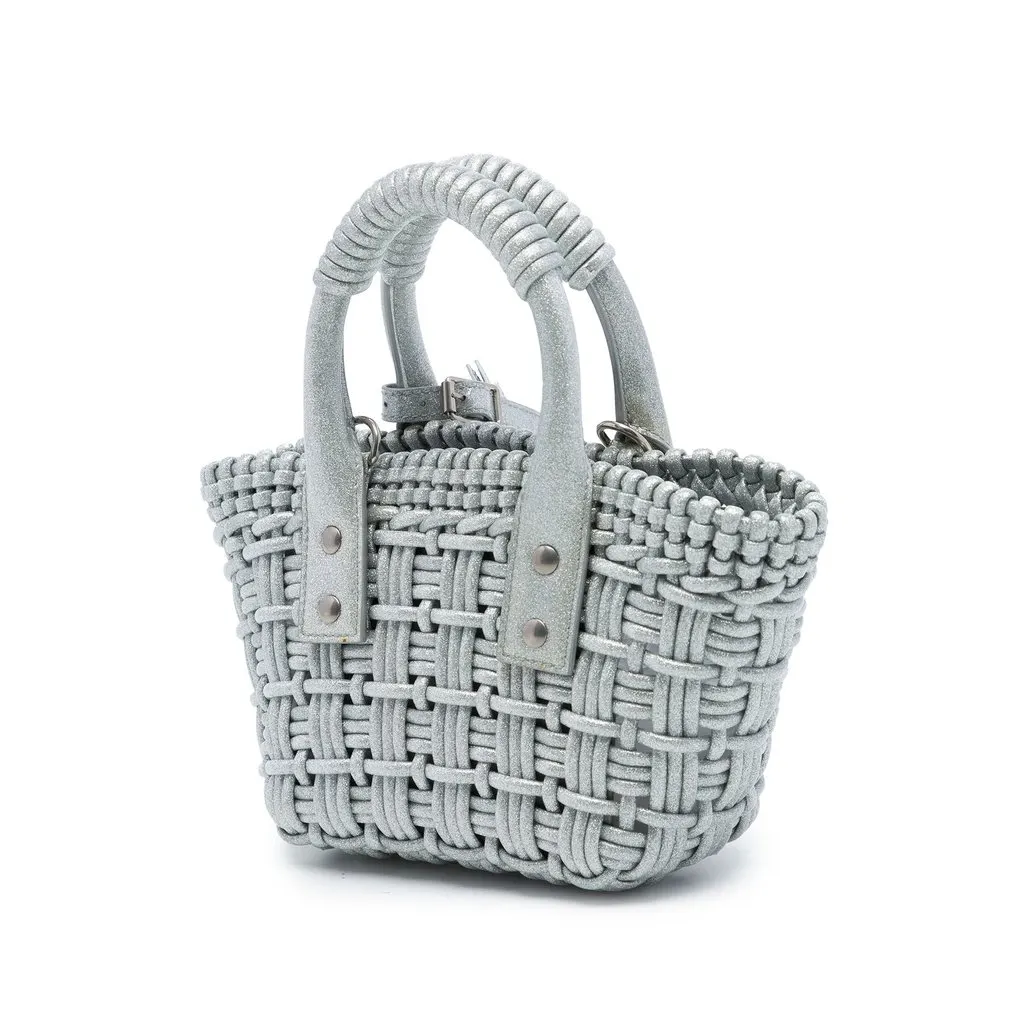Balenciaga Metallic Faux Leather Bistro Basket Bag XXS Silver Very good - Back View