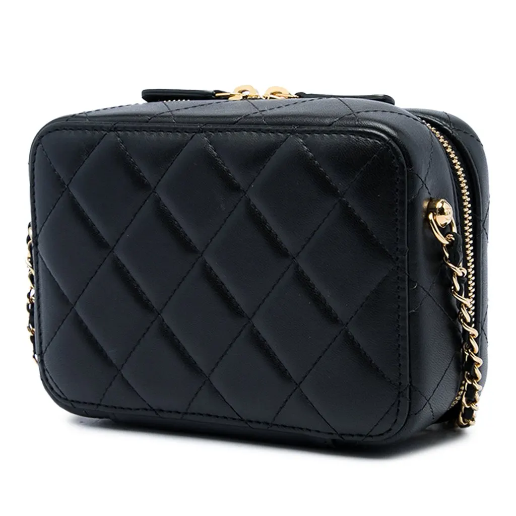 Chanel Mini CC Quilted Lambskin and Golden Plate Vanity Crossbody Black Leather Very good - Back View