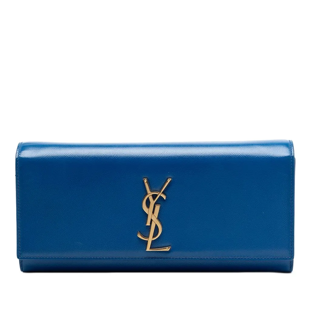 Saint Laurent Grain De Poudre Monogram Cassandre Clutch Blue Leather Very good - Front View
