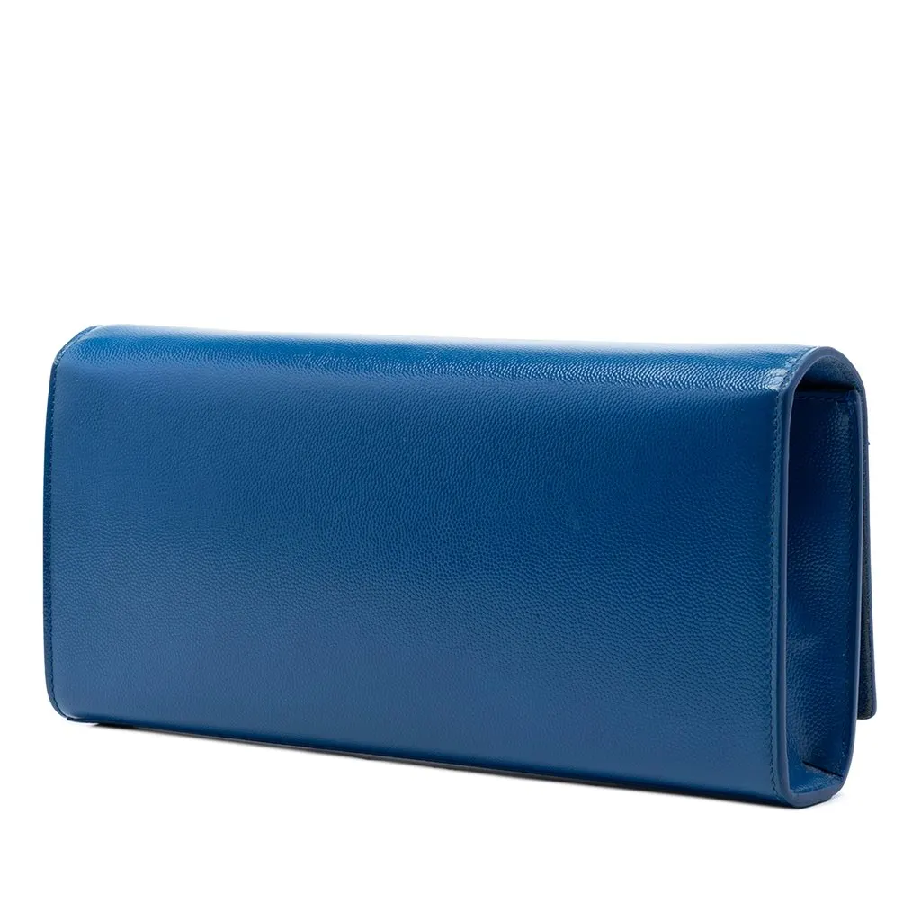 Saint Laurent Grain De Poudre Monogram Cassandre Clutch Blue Leather Very good - Back View