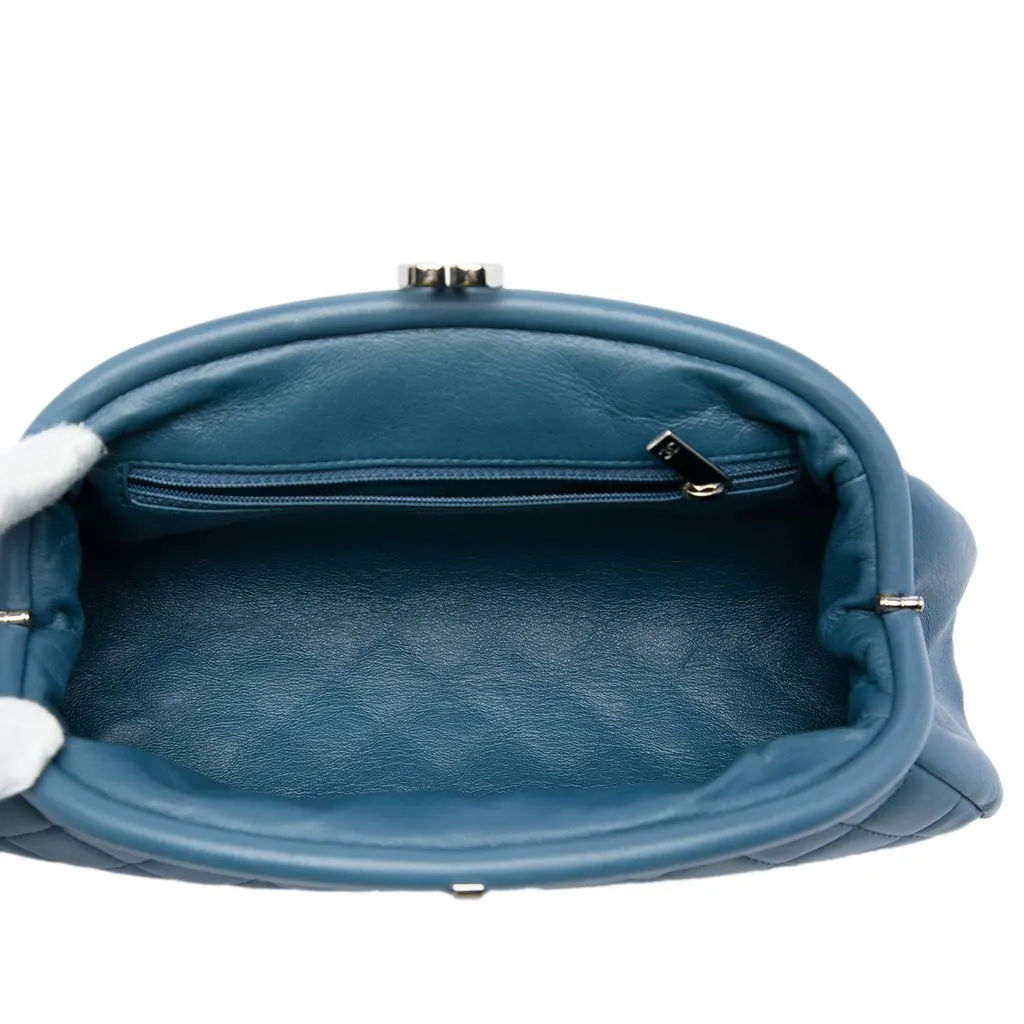 Chanel Quilted Lambskin Timeless Kisslock Clutch Blue Leather Very good - Model View