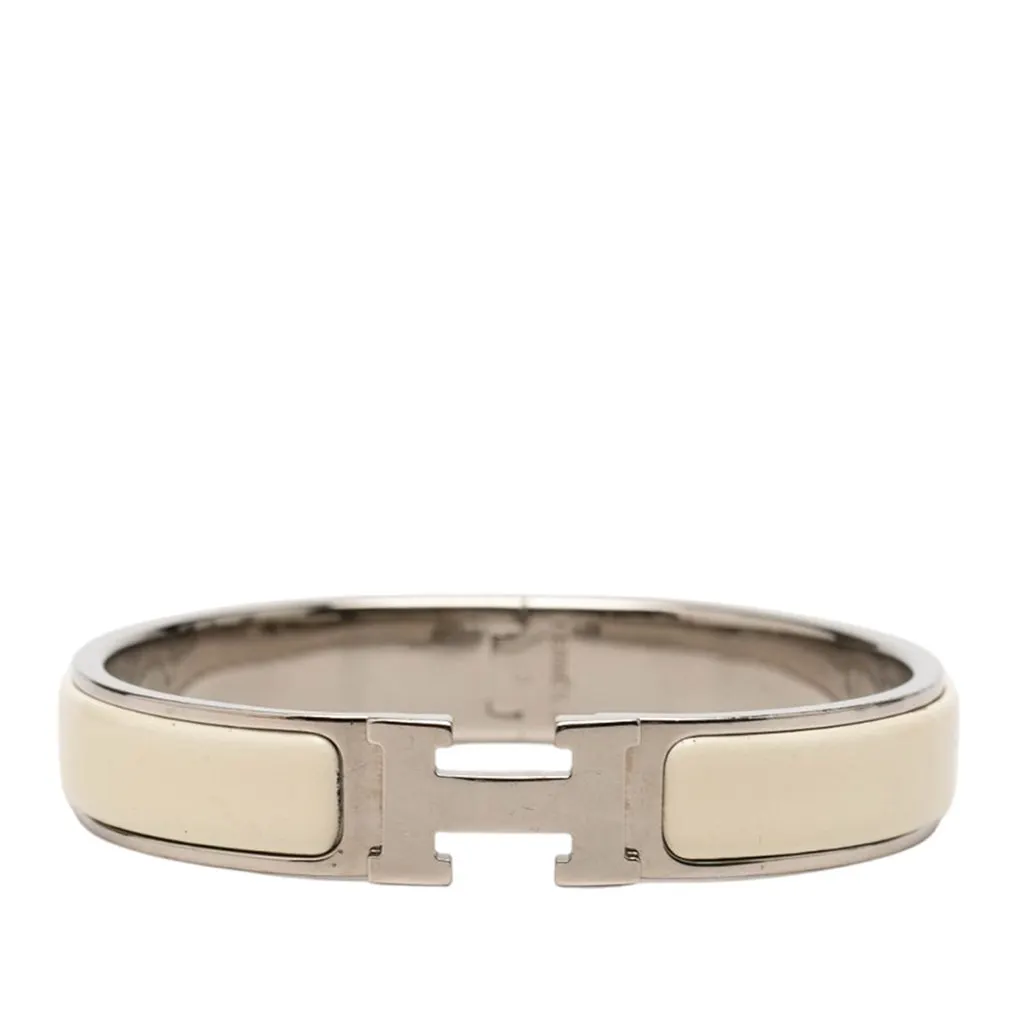Hermès Narrow Enamel Clic H Bracelet PM White Enamel Very good - Front View