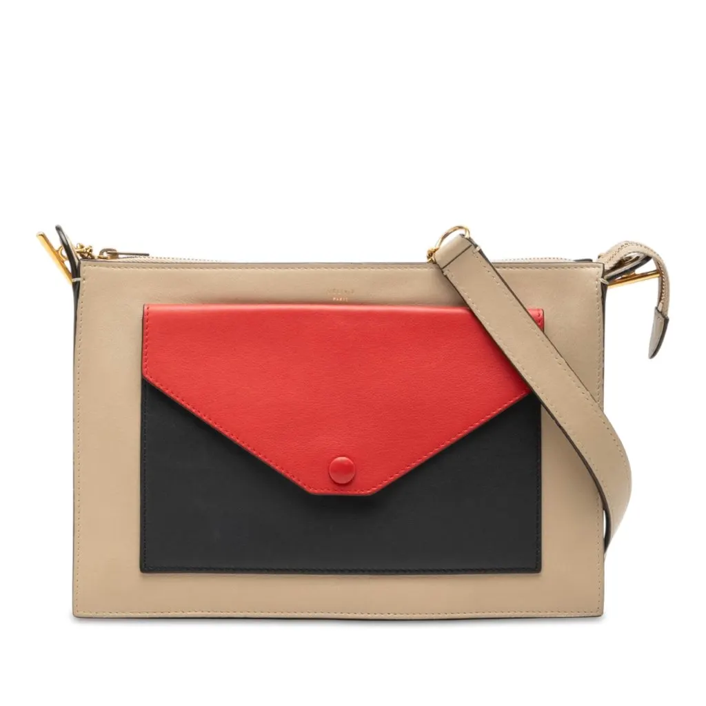 Celine Tricolor Leather Pocket Envelope Zip Crossbody