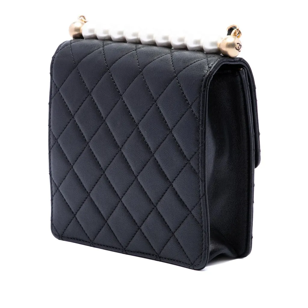 Chanel Small Quilted Lambskin Chic Pearls Flap Black Leather Very good - Back View