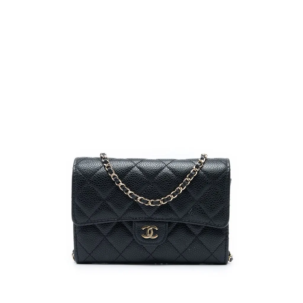Chanel Mini Classic Caviar Flap Wallet on Chain Black Leather Very good - Front View