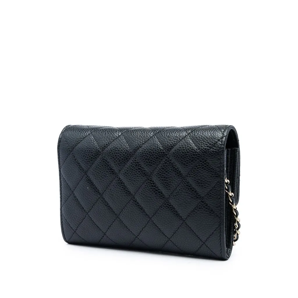 Chanel Mini Classic Caviar Flap Wallet on Chain Black Leather Very good - Back View