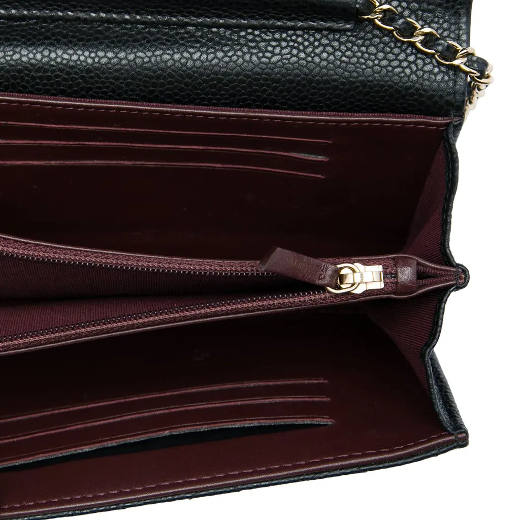 Chanel Mini Classic Caviar Flap Wallet on Chain Black Leather Very good - Model View