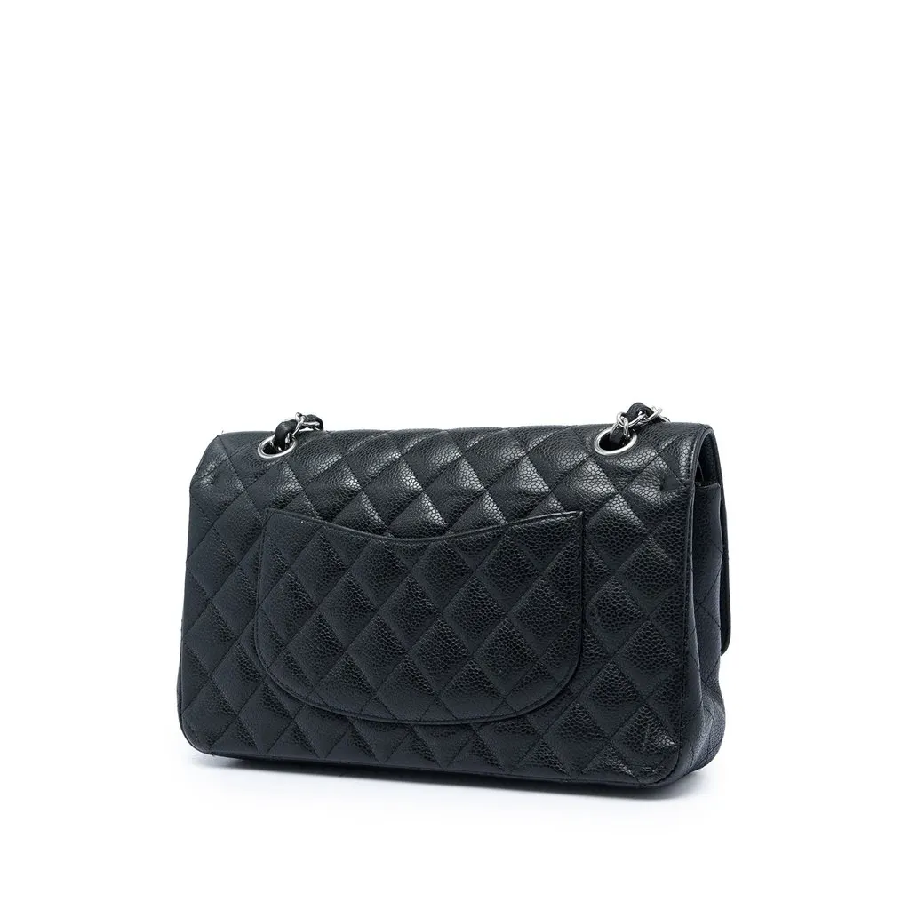 Chanel Medium Classic Caviar Double Flap Black Leather Very good - Back View