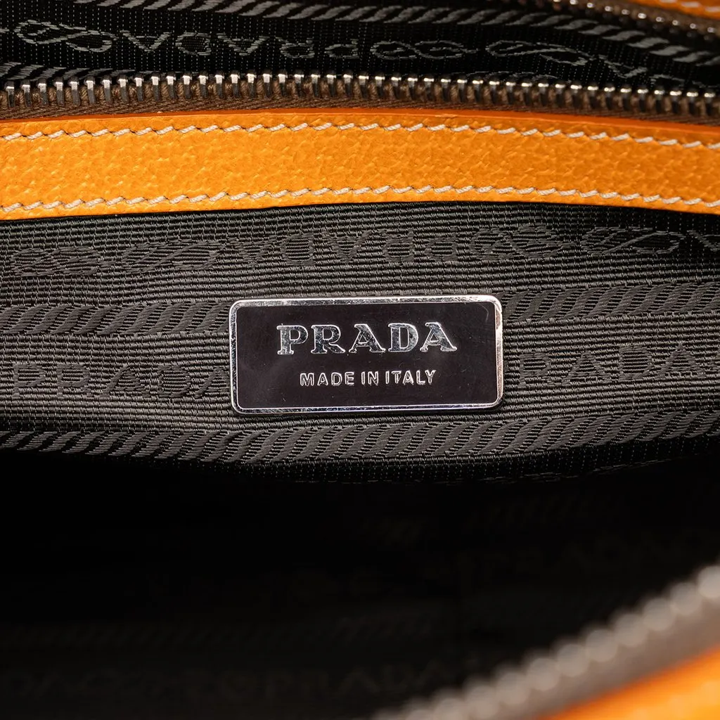 Prada Leather Trimmed Canvas Canapa Bauletto Bag Brown Canvas Good - Box View
