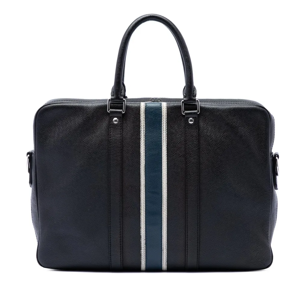 Louis Vuitton Taiga Striped Porte Documents Voyage PM Black Leather Very good - Front View