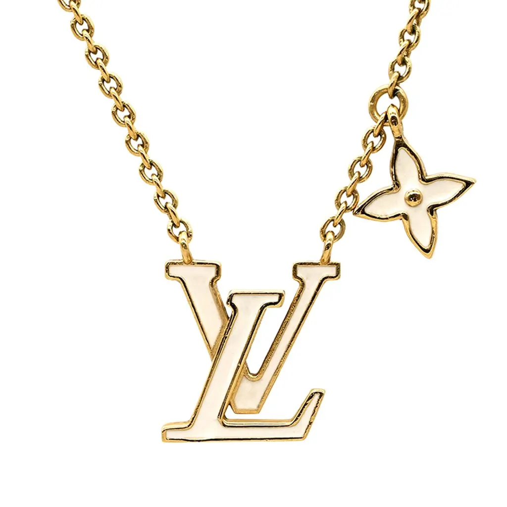 Louis Vuitton Gold Plated LV Iconic Enamel Pendant Necklace Gold Metal Very good - Front View