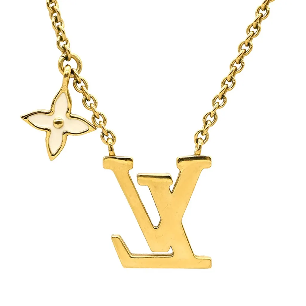 Louis Vuitton Gold Plated LV Iconic Enamel Pendant Necklace Gold Metal Very good - Back View