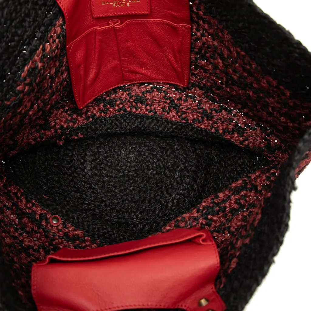 Balenciaga Raffia Motocross Classic Panier Basket Tote Red Very good - Model View