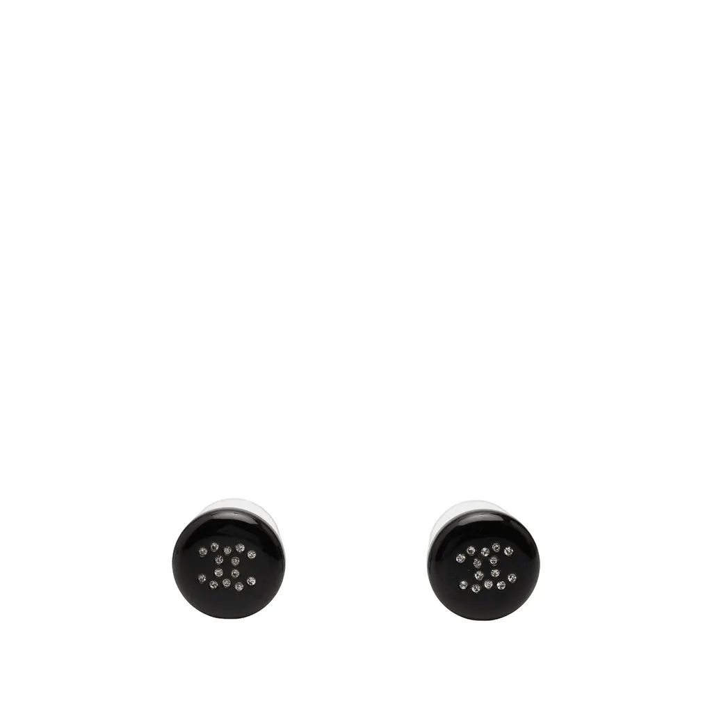 Chanel CC Resin and Strass Button Push Back Earrings Black Plastic Very good - Front View