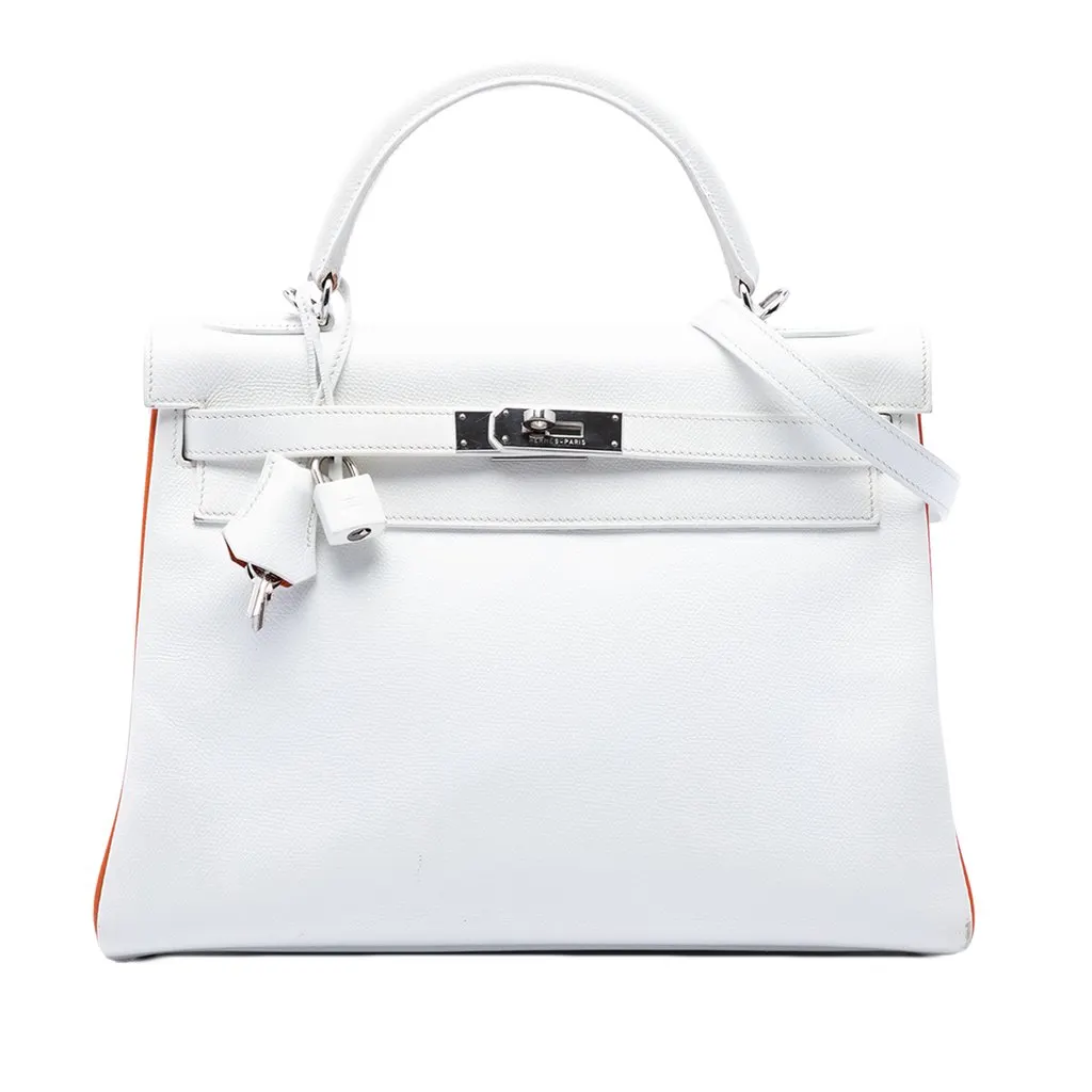 Hermès Bicolor Epsom Kelly II Retourne 32 White Leather Good - Front View