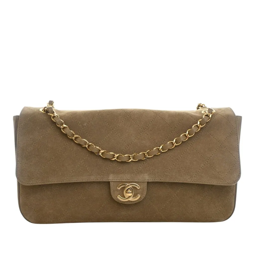 Chanel Small Quilted Suede Souplissimo Maxi Flap Brown Leather Never worn - Front View