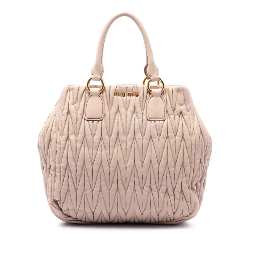 Miu Miu Matelasse Nappa Convertible Tote Beige Leather Very good - Front View