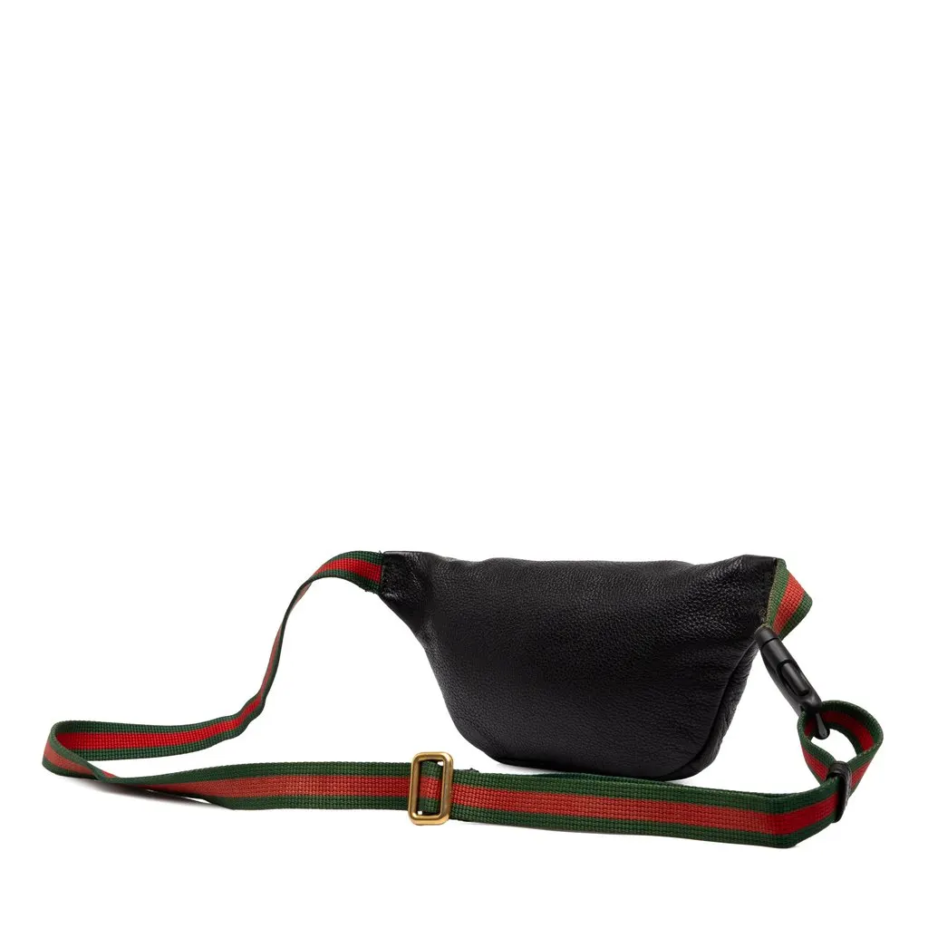 Gucci Small Grained Calfskin Web Logo Belt Bag Black Leather Very good - Back View
