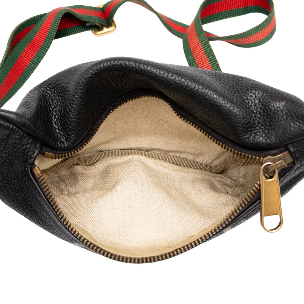 Gucci Small Grained Calfskin Web Logo Belt Bag Black Leather Very good - Model View