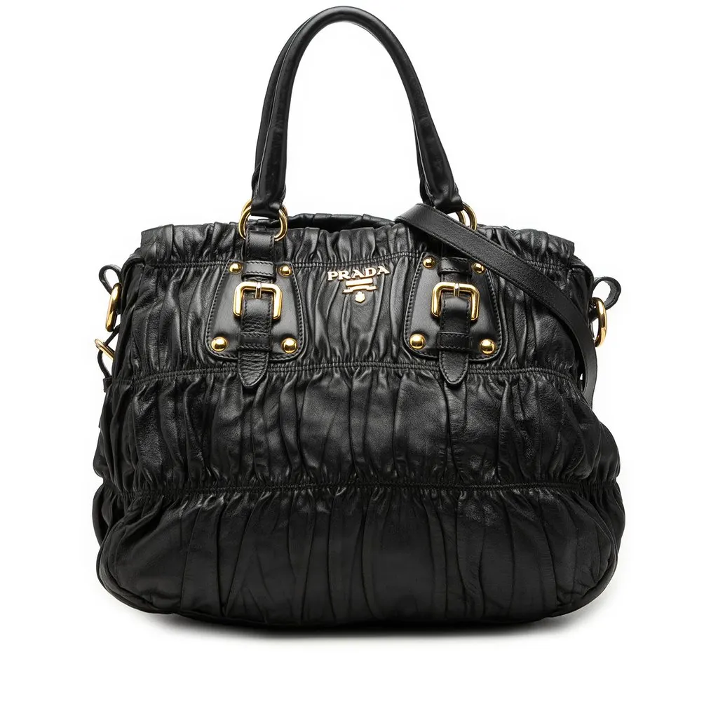 Prada Nappa Gaufre Satchel Black Leather Very good - Front View