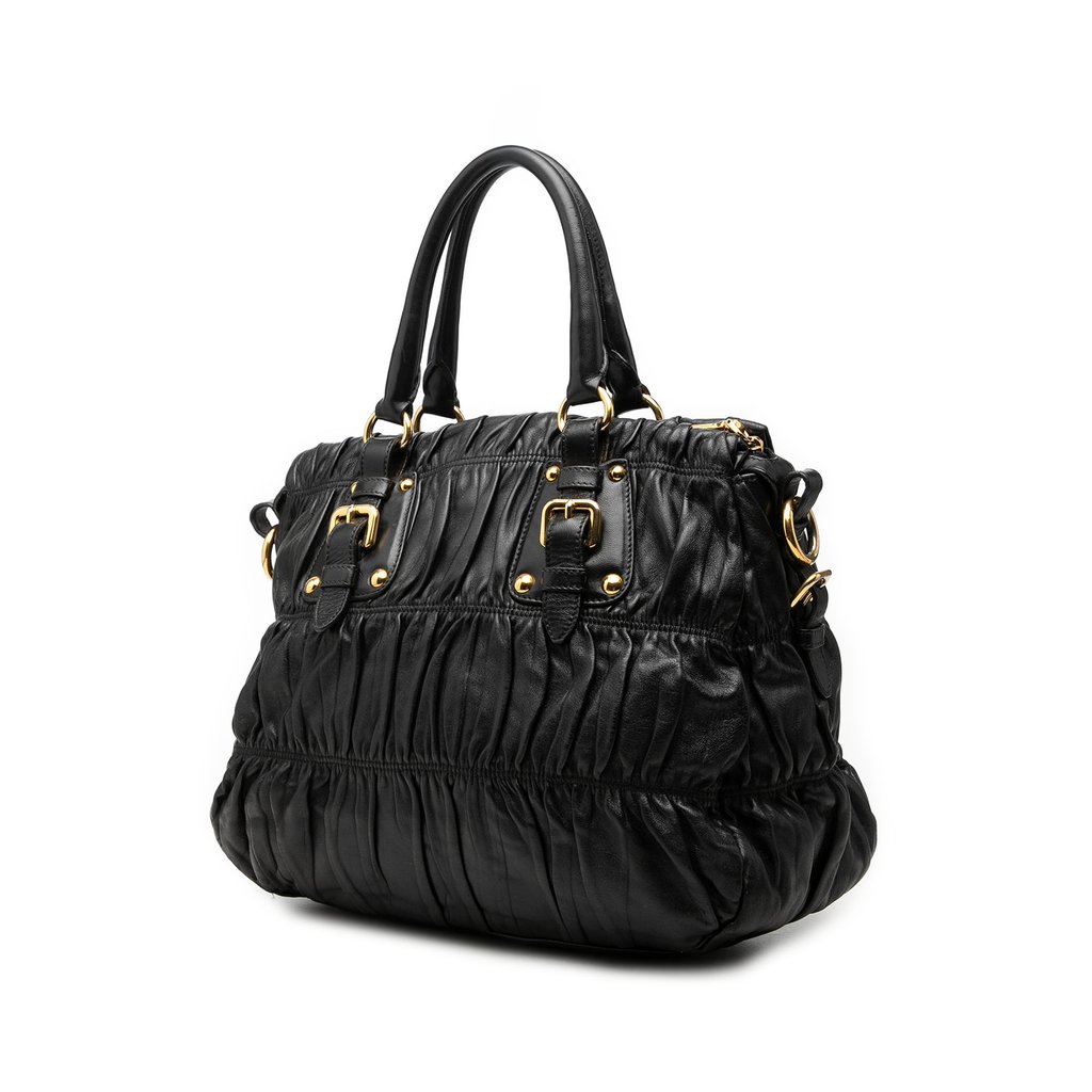 3DS ブッラク Prada Nappa Gaufre Satchel Black X-Large Leather | Pre-Owned