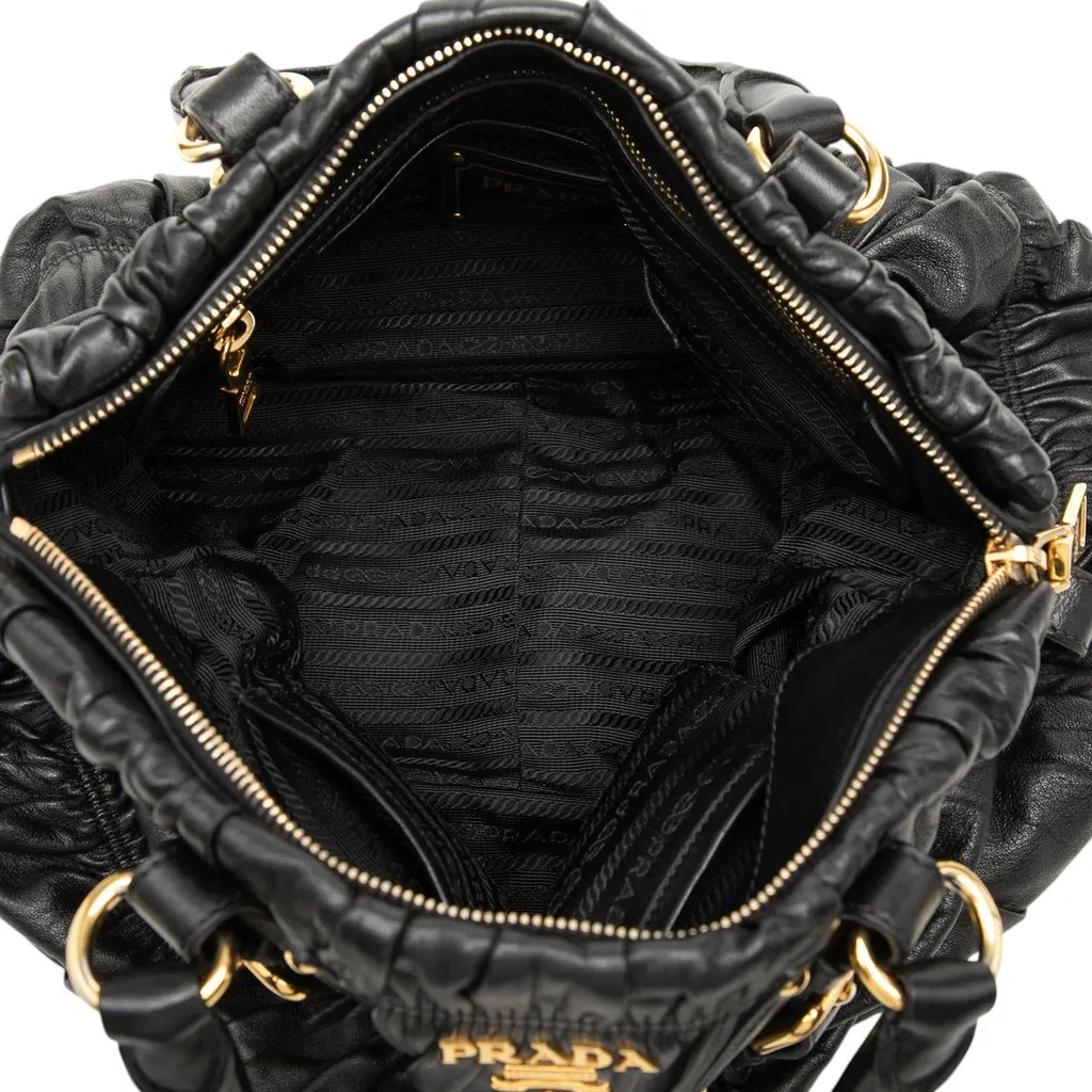 Prada Nappa Gaufre Satchel Black Leather Very good - Model View