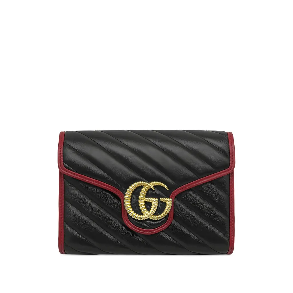 Gucci GG Marmont Matelasse Calfskin Torchon Wallet On Chain Black Leather Very good - Front View