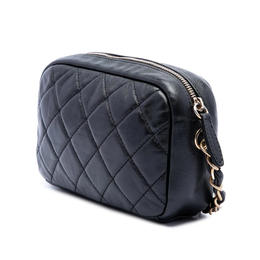 Chanel Small Quilted Lambskin Buckle Camera Bag Black Leather Very good - Back View