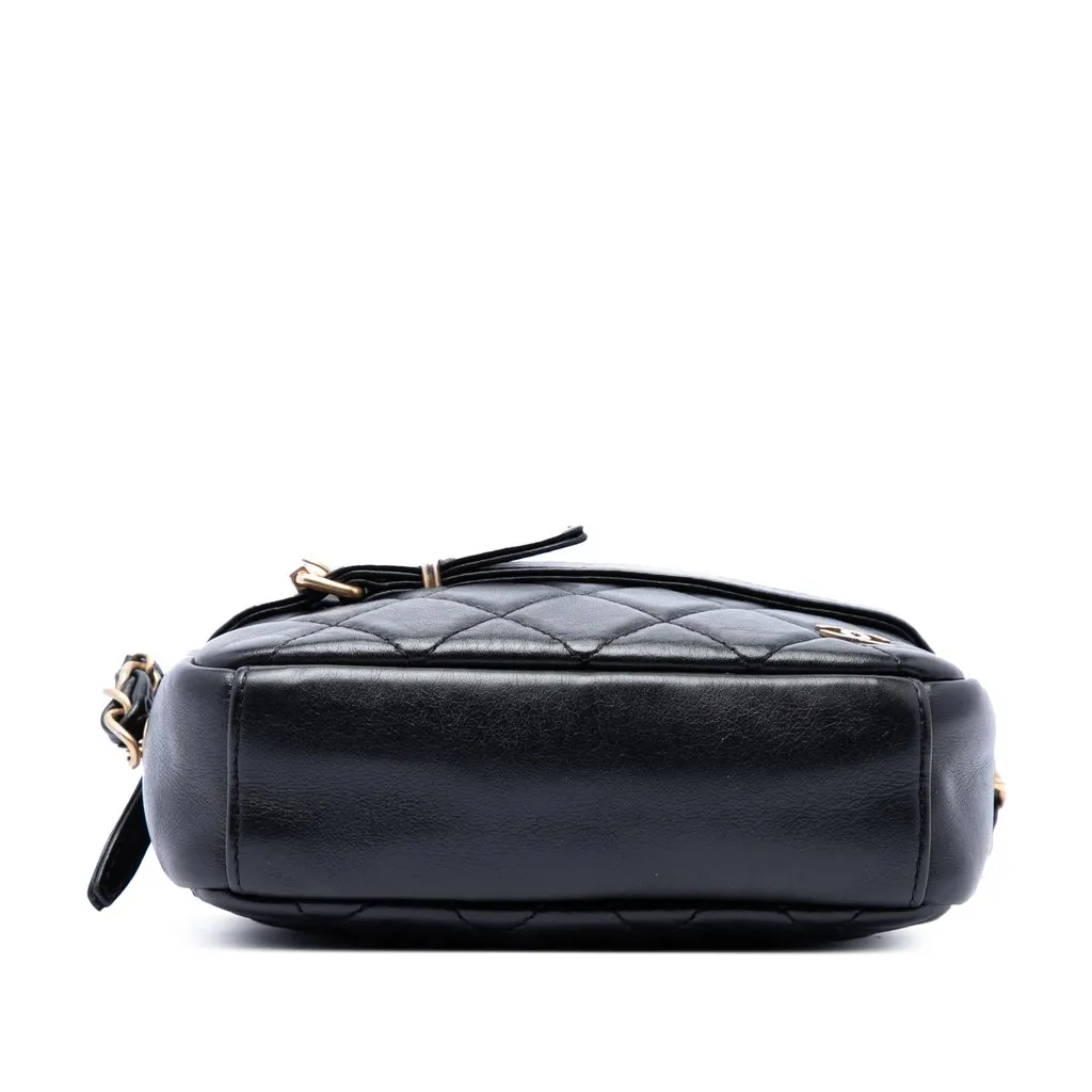 Chanel Small Quilted Lambskin Buckle Camera Bag Black Leather Very good - Inside View