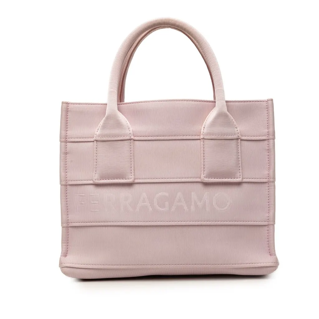 Salvatore Ferragamo Small Canvas Signature Tote Pink Very good - Front View