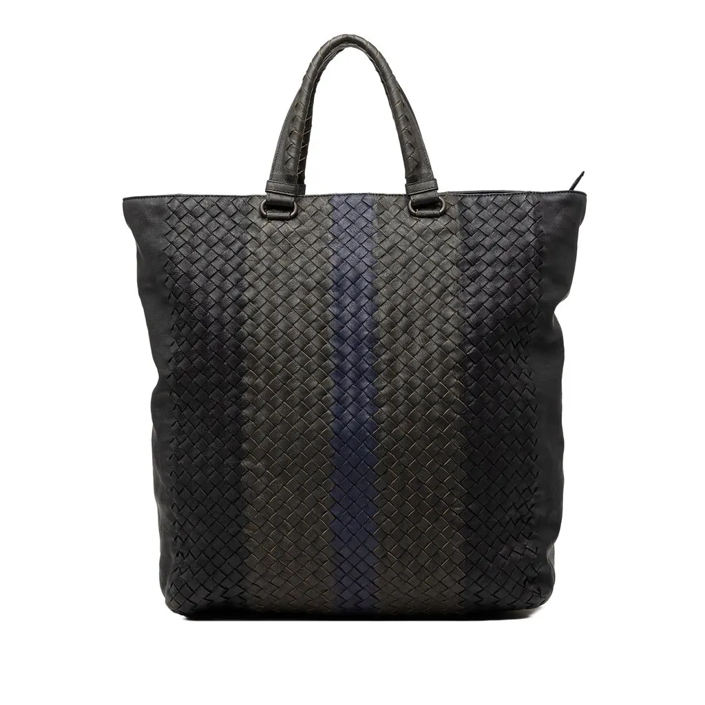 Bottega Veneta Tricolor Nappa Intrecciato Convertible Tote Black Leather Very good - Front View