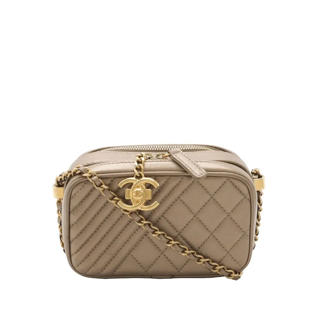 Chanel Mini Quilted Lambskin Coco Boy Camera Bag Gold Leather Very good - Front View