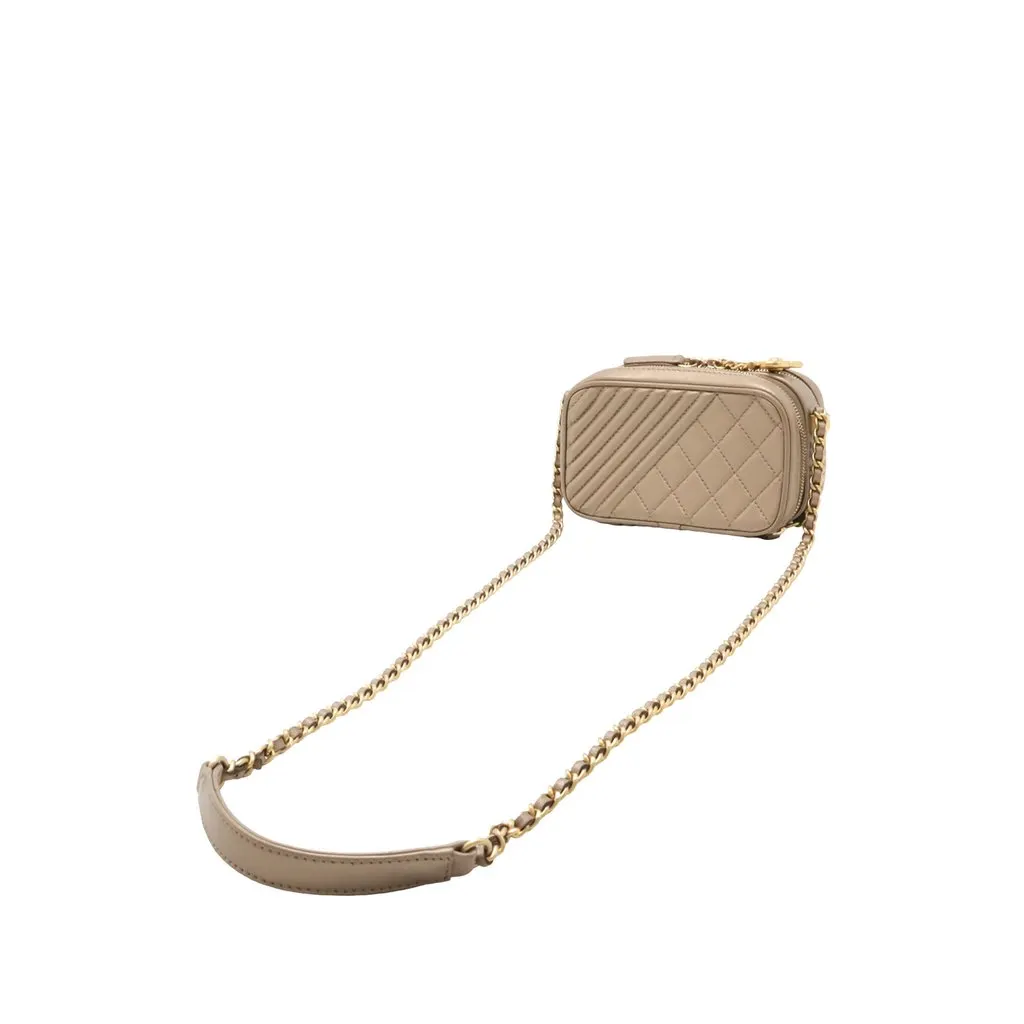 Chanel Mini Quilted Lambskin Coco Boy Camera Bag Gold Leather Very good - Back View