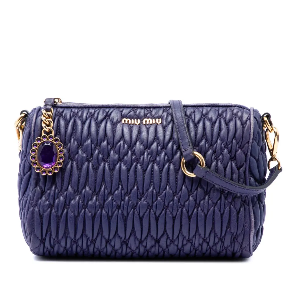 Miu Miu Matelasse Nappa Crystal Charm Shoulder Bag Purple Leather Very good - Front View