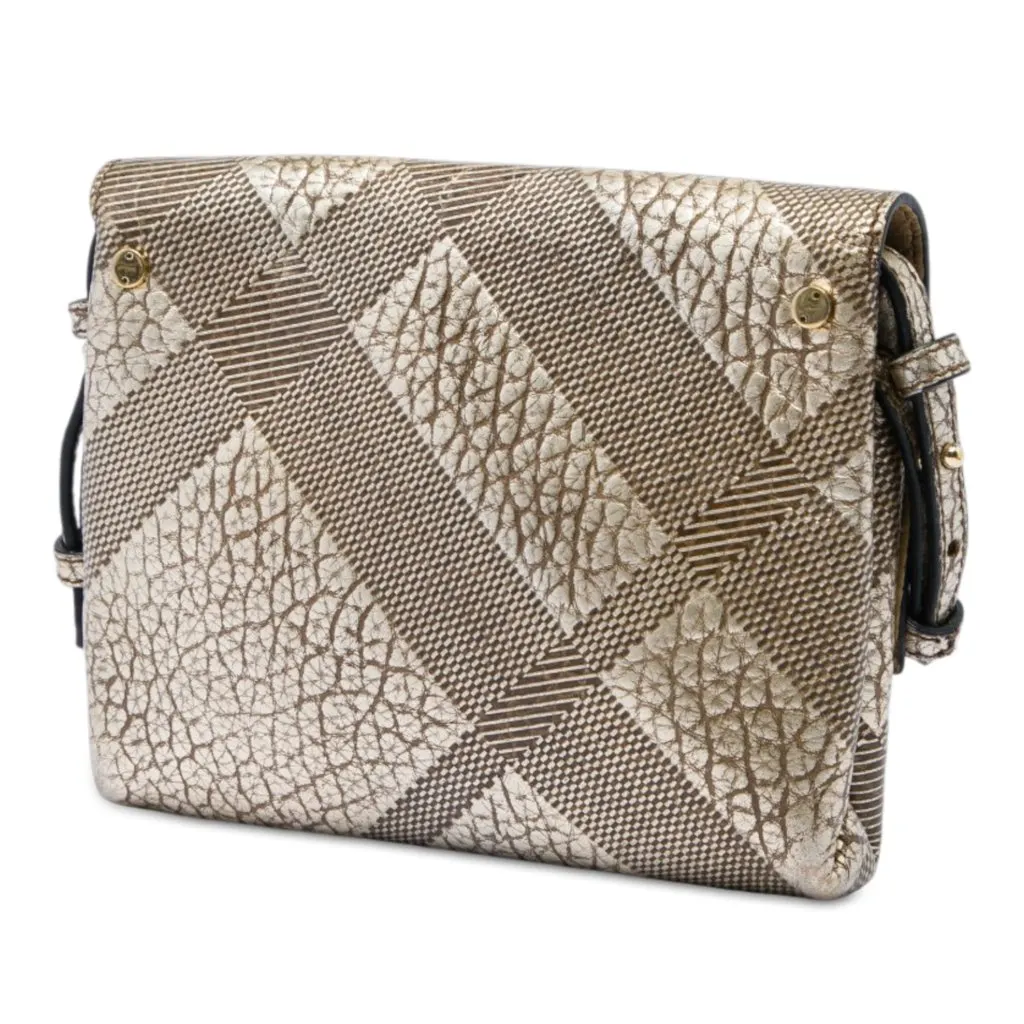 Burberry Embossed Grain Check Leather Langley Crossbody Gold Leather Very good - Back View