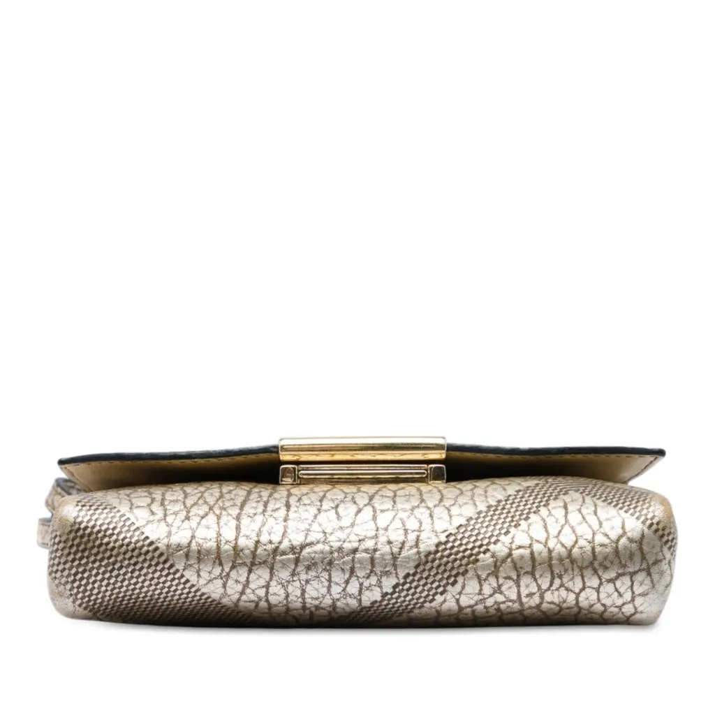 Burberry Embossed Grain Check Leather Langley Crossbody Gold Leather Very good - Inside View
