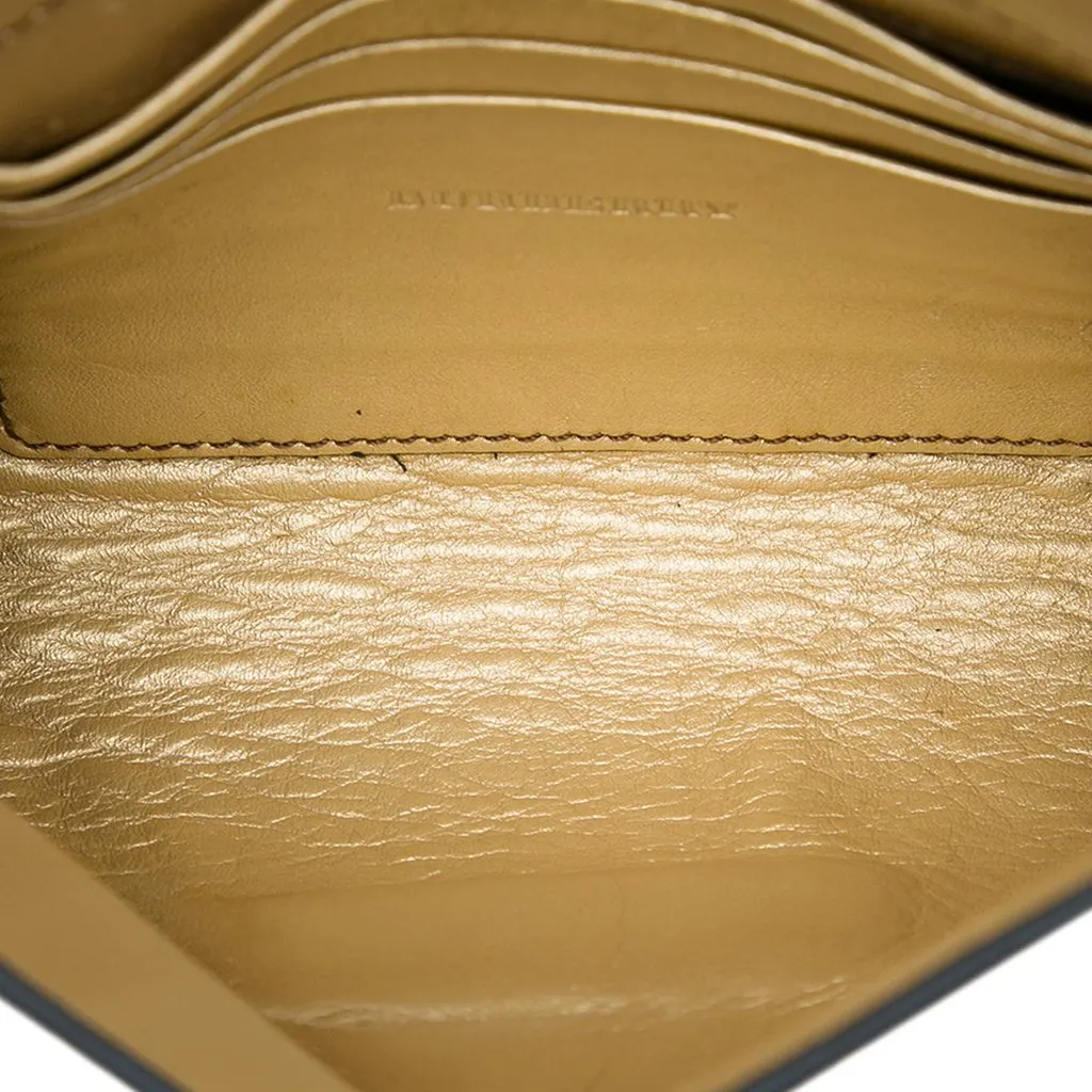 Burberry Embossed Grain Check Leather Langley Crossbody Gold Leather Very good - Model View