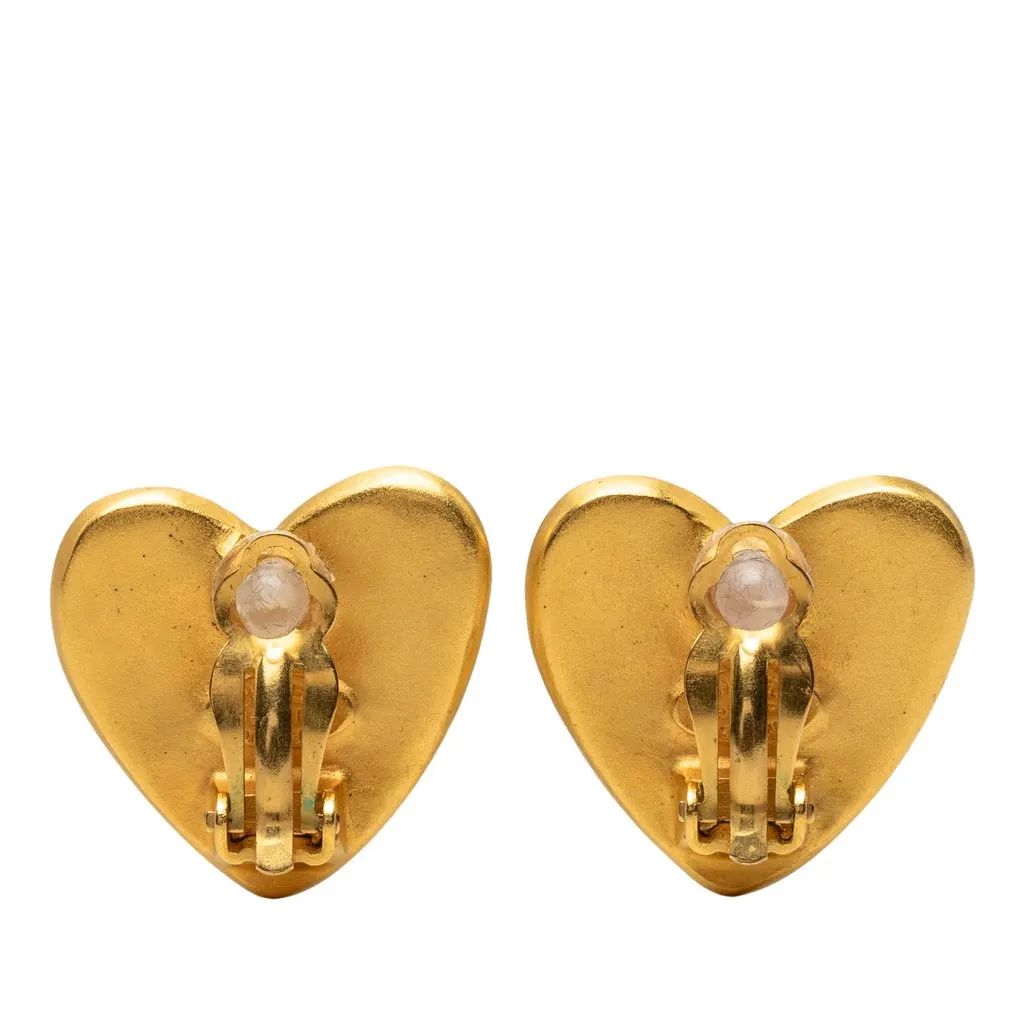 Chanel CC Gold Plated Heart Clip On Earrings Gold Metal Very good - Back View