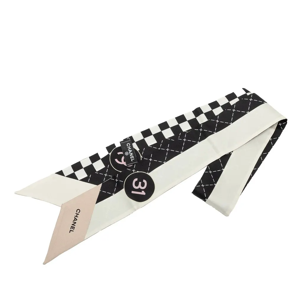 Chanel 31 Rue Cambon Printed Silk Twilly Scarf Black Silk Very good - Front View