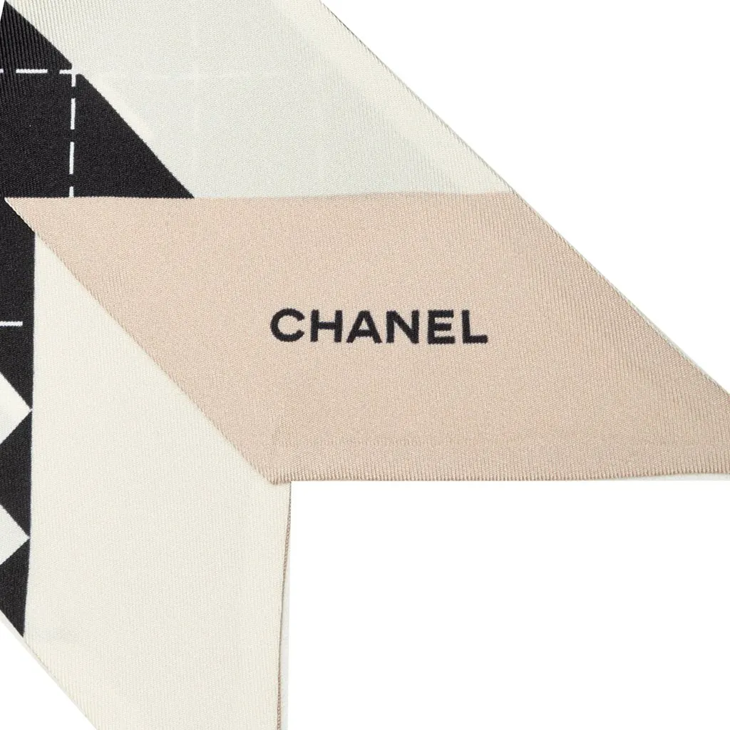 Chanel 31 Rue Cambon Printed Silk Twilly Scarf Black Silk Very good - Back View