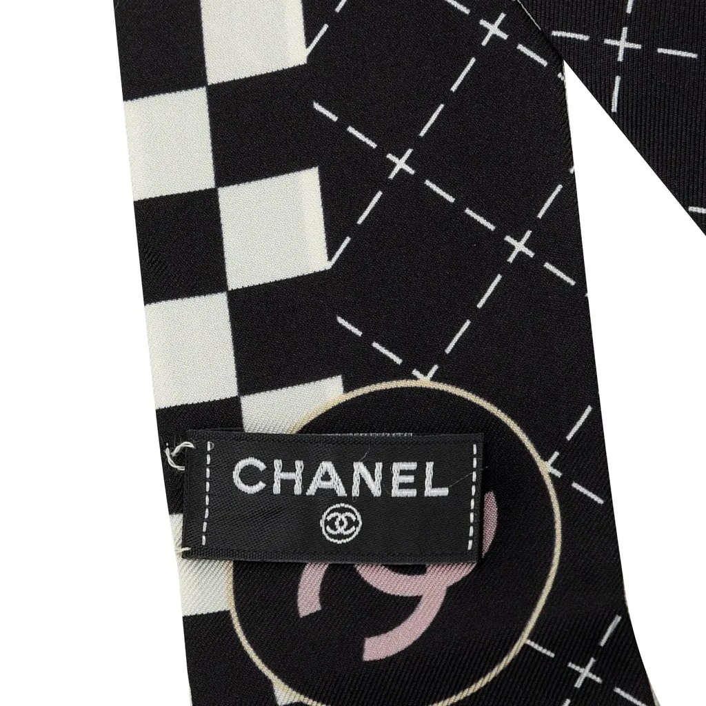 Chanel 31 Rue Cambon Printed Silk Twilly Scarf Black Silk Very good - Inside View