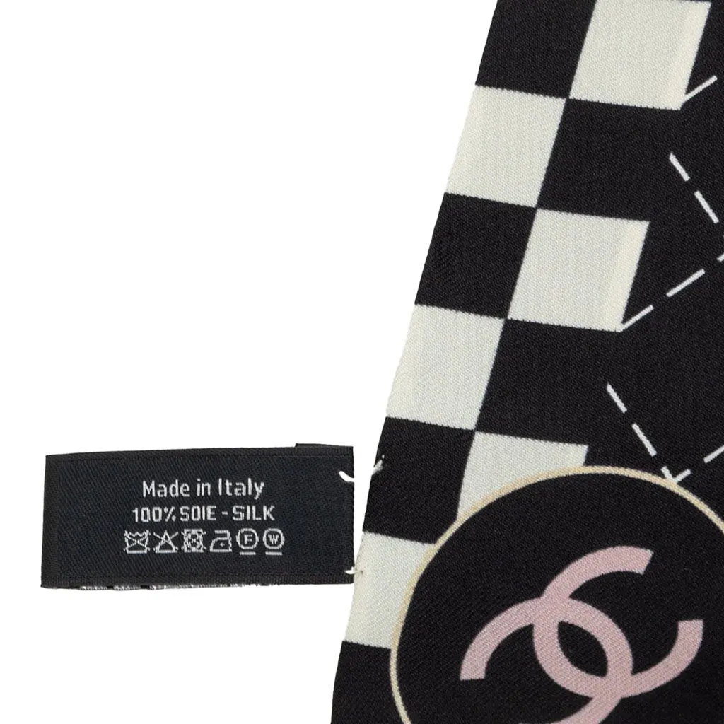 Chanel 31 Rue Cambon Printed Silk Twilly Scarf Black Silk Very good - Model View