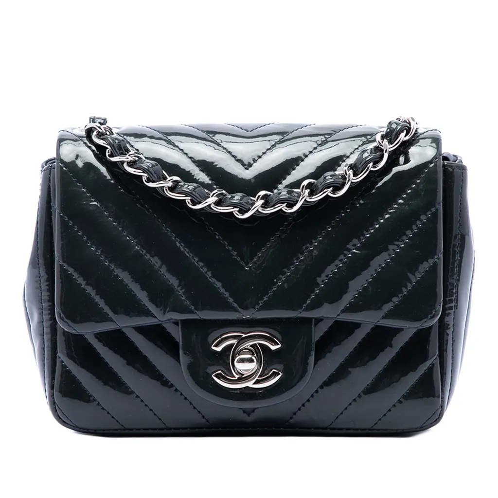 Chanel Mini Square Classic Chevron Patent Single Flap
