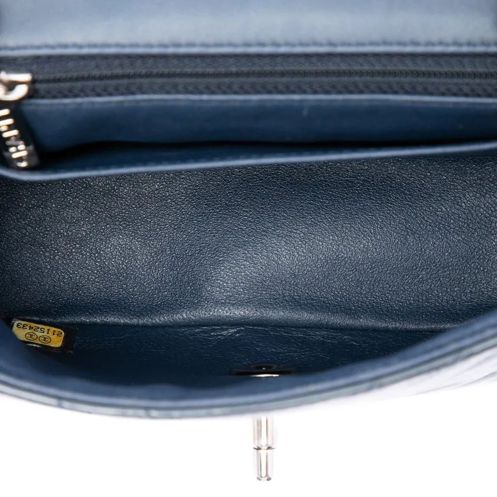 Chanel Mini Square Classic Chevron Patent Single Flap Blue Leather Very good - Model View