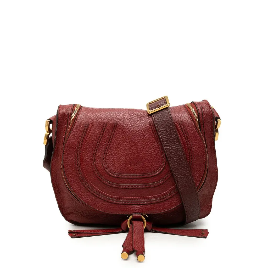 Chloé Medium Grained Calfskin Marcie Saddle Crossbody Red Leather Good - Front View