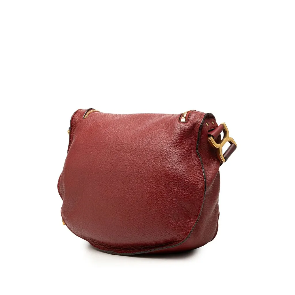 Chloé Medium Grained Calfskin Marcie Saddle Crossbody Red Leather Good - Back View