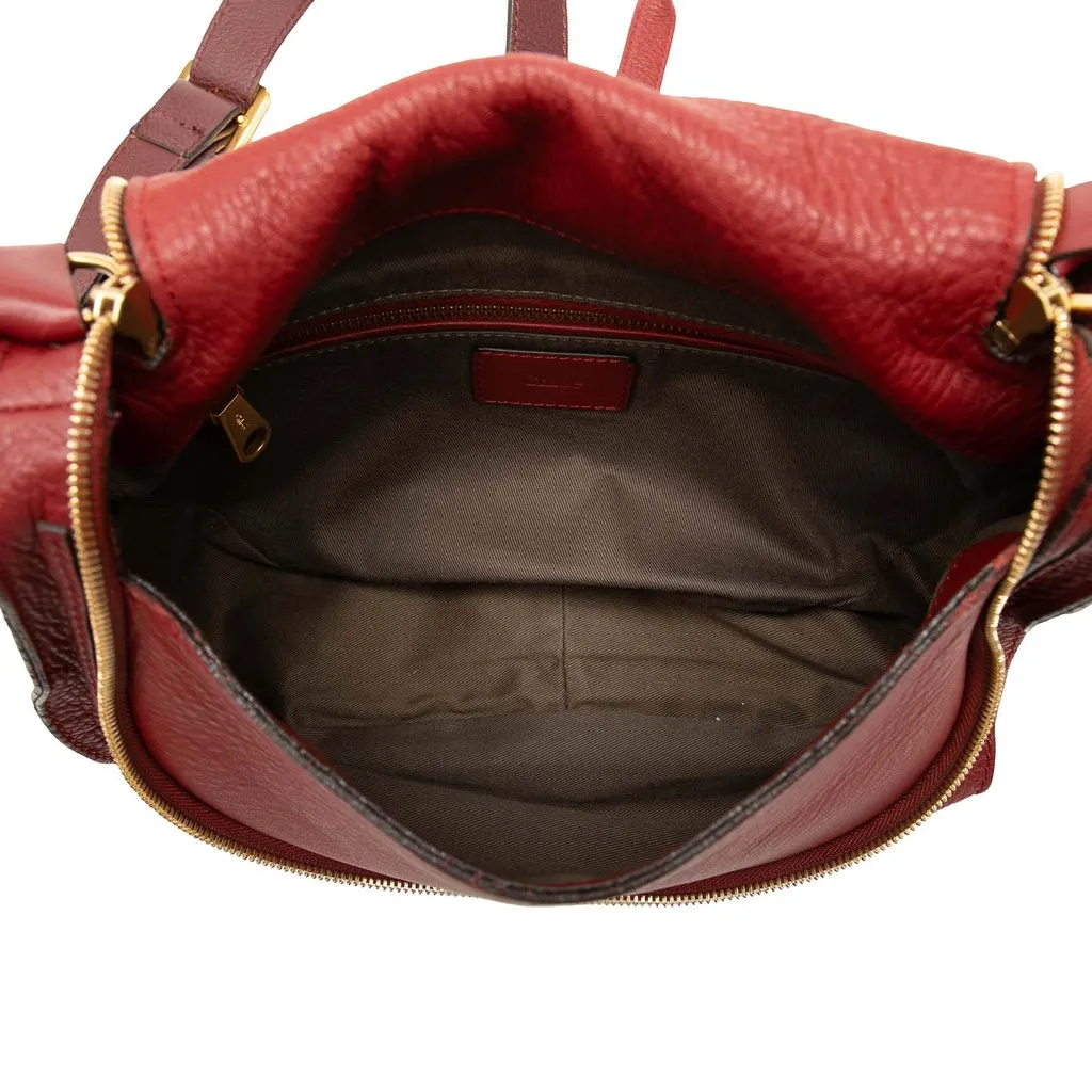 Chloé Medium Grained Calfskin Marcie Saddle Crossbody Red Leather Good - Model View