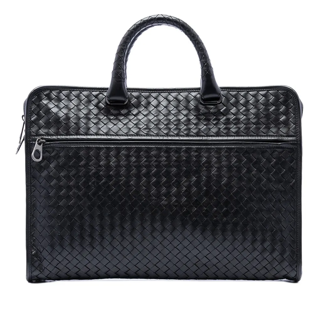 Bottega Veneta Nappa Intrecciato Briefcase Black Leather Very good - Front View