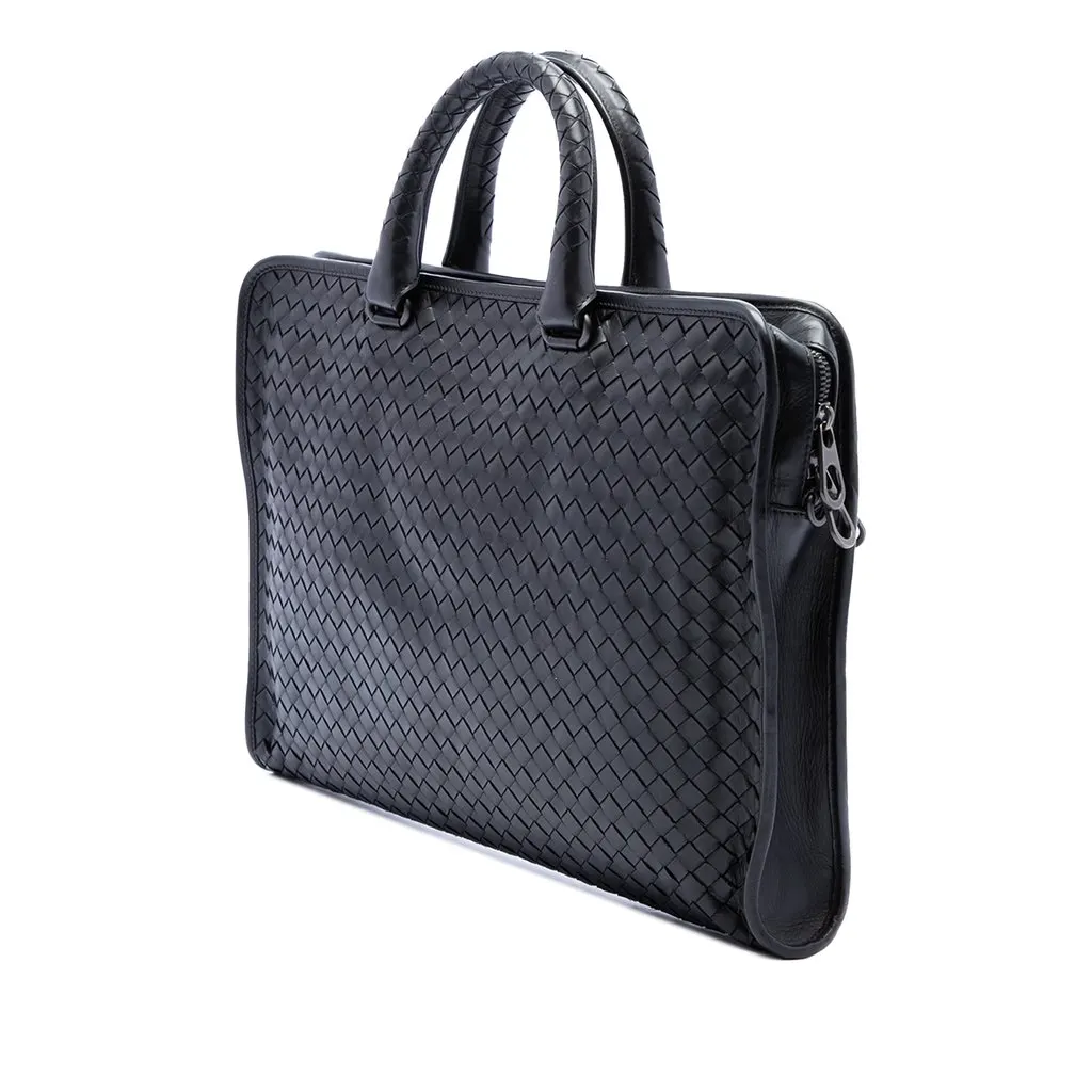 Bottega Veneta Nappa Intrecciato Briefcase Black Leather Very good - Back View